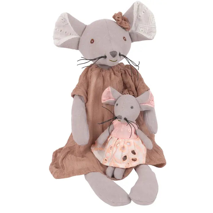 Mom & Baby Mouse Linen Dolls