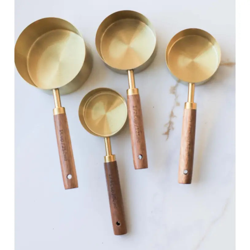 Wood Handle Brass Measuring Cup Set