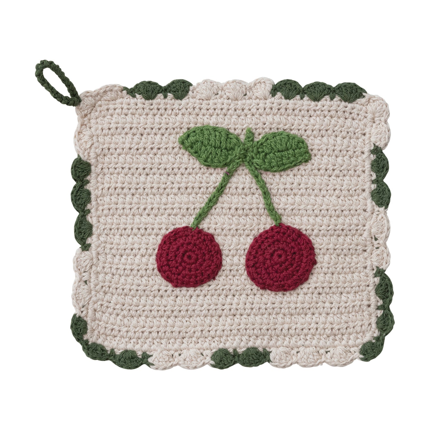 Crocheted Potholder with Cherries