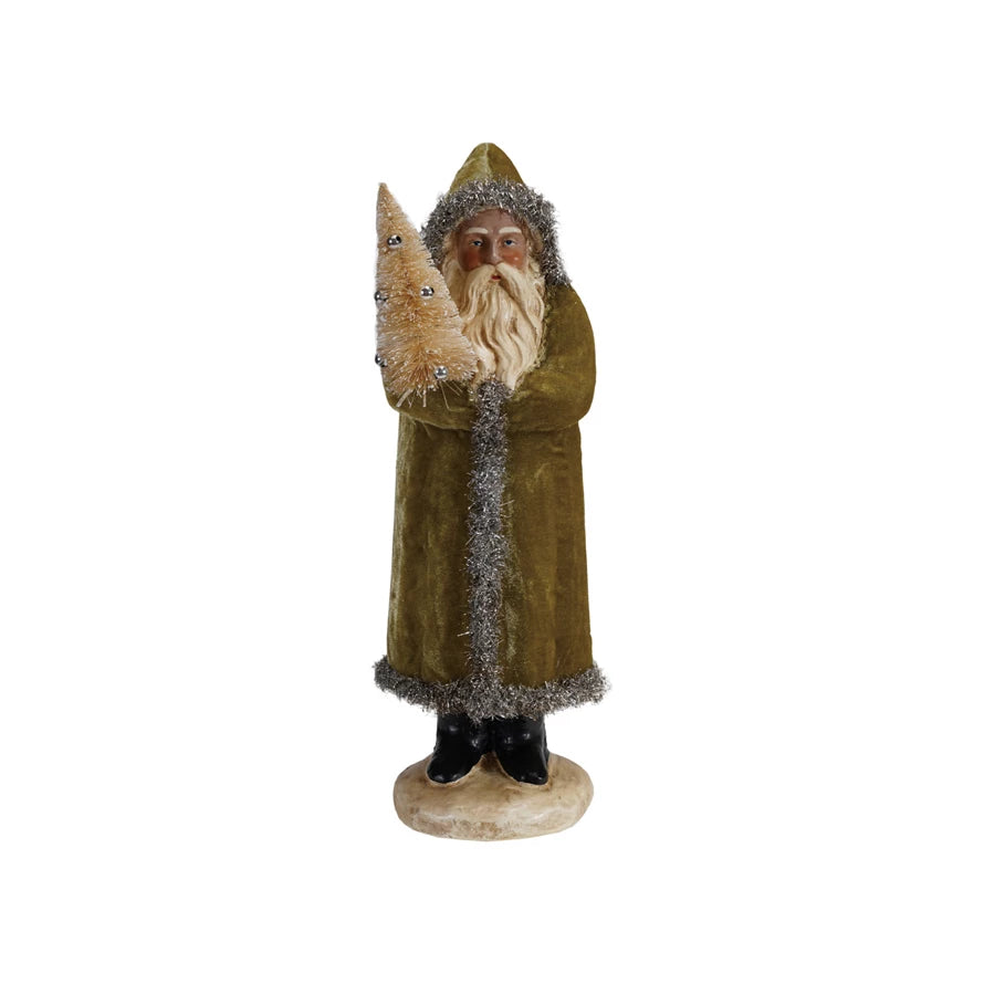 Paper Mache Santa and Bottle Brush Tree