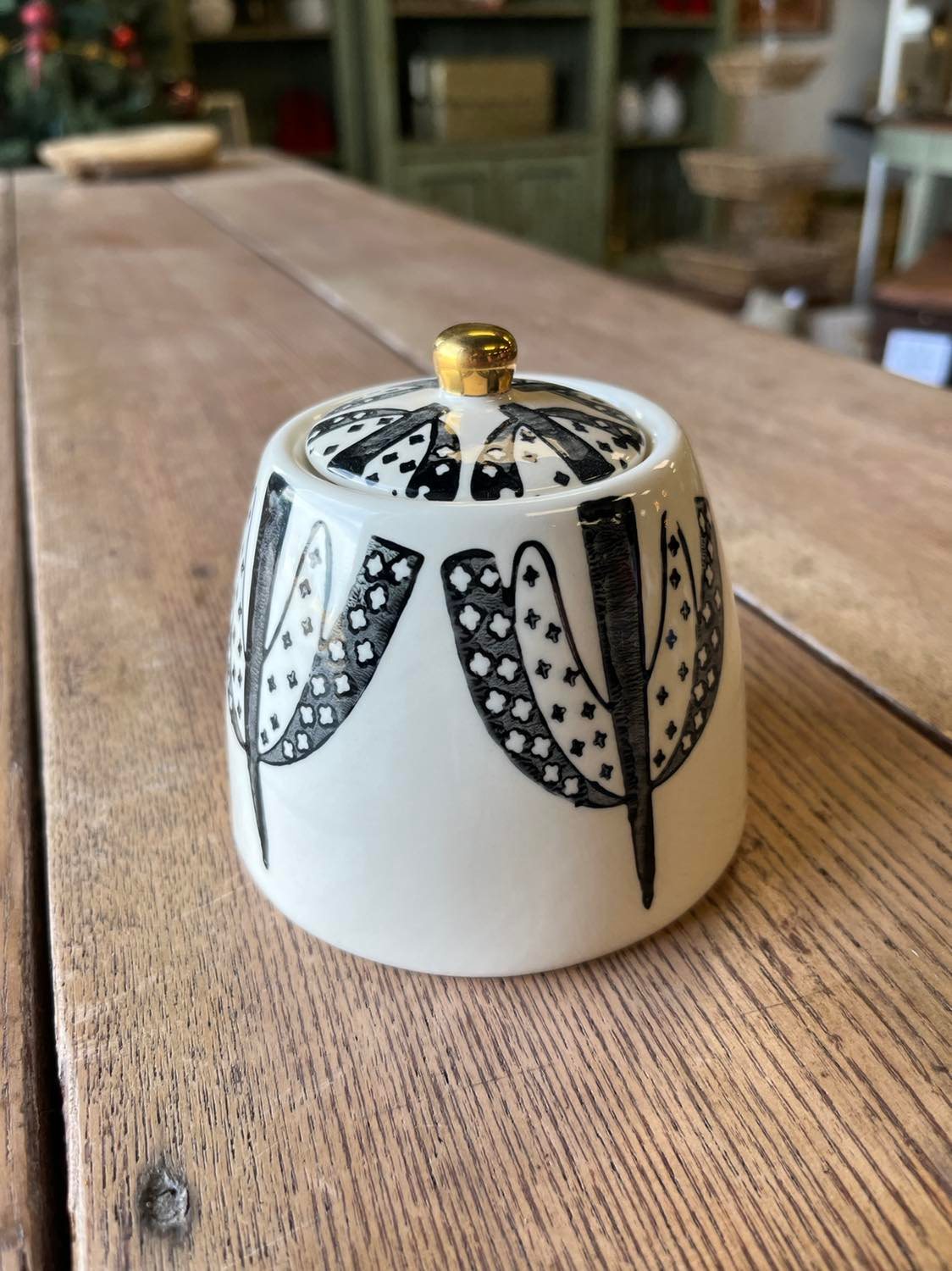 Sugar Pot with Gold Top