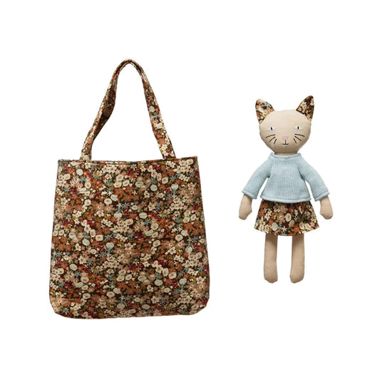 Cat Doll with Flowered Tote