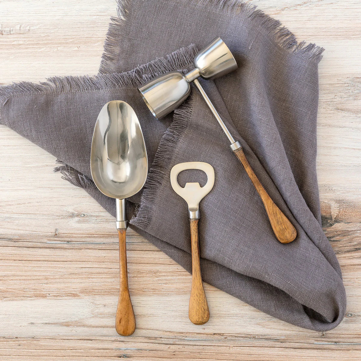 Wood Handle Barware Set