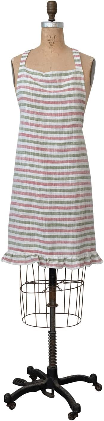 Red/Green Stripe Apron with Ruffle