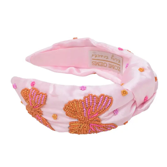 Pink Butterfly Beaded Headband