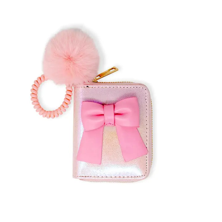 Pink Shiny Jumbo Bow Spiral Wallet