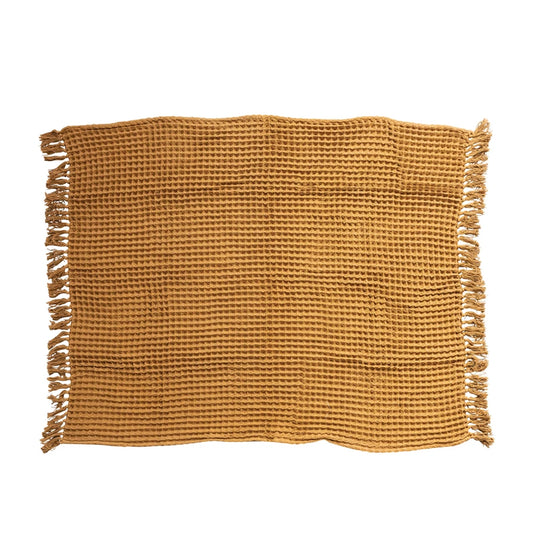Mustard Waffle Weave Throw
