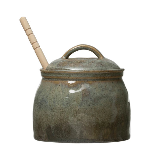 Stoneware Honey Pot Green