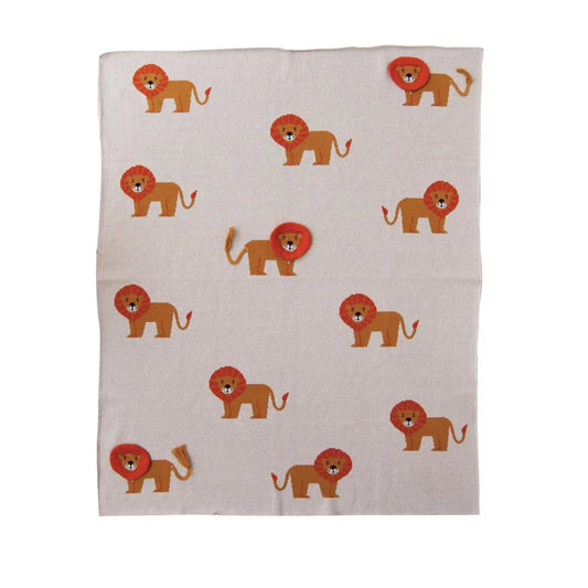 Cotton Knit Blanket with Lions