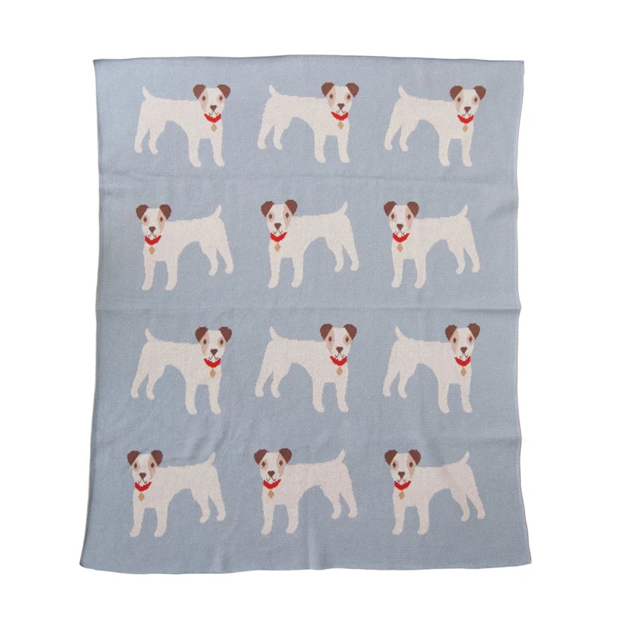 Cotton Knit Blanket with Dogs