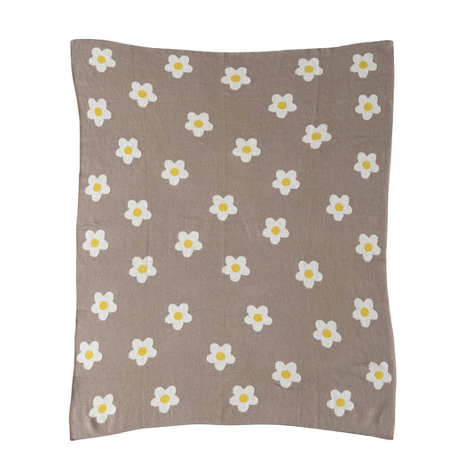 Tan Blanket With White Flowers