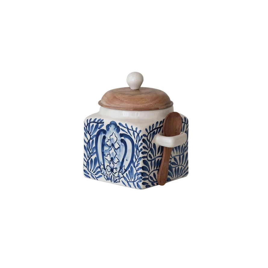 Blue Painted Canister with Spoon