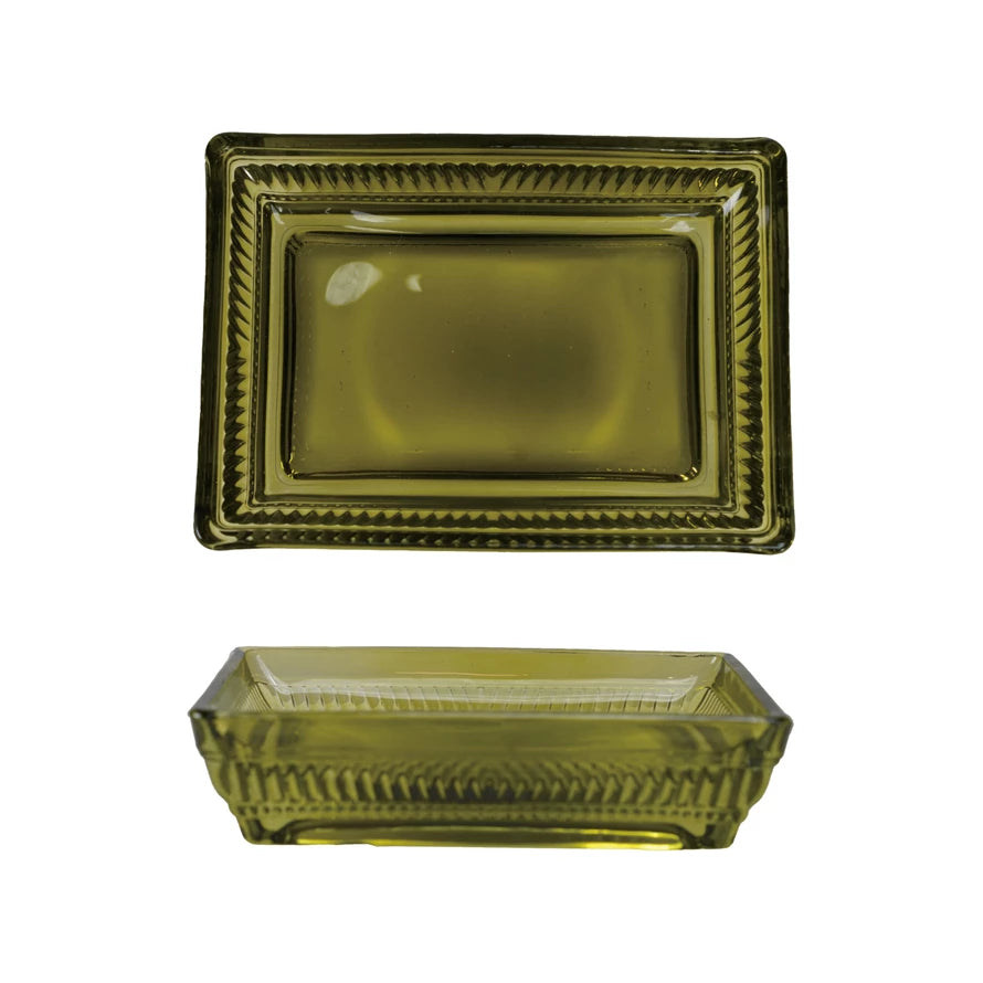 Olive Green Glass Soap Dish