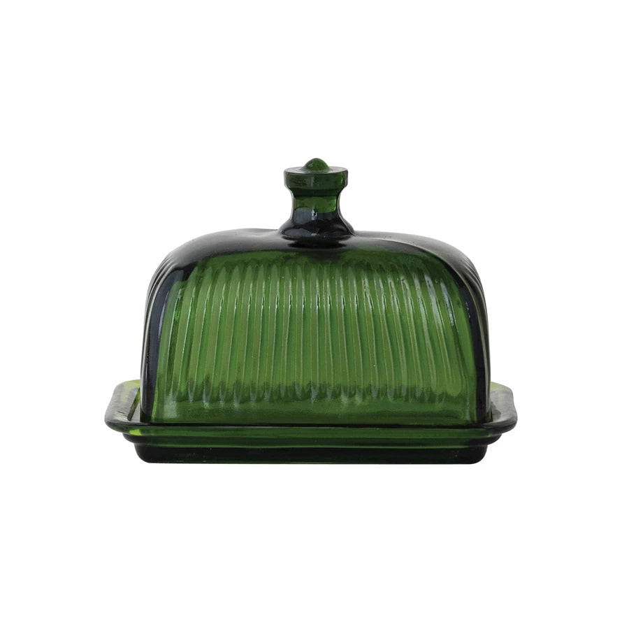 Green Glass Butter Dish