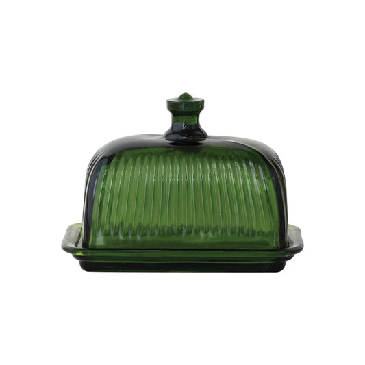 Green Glass Butter Dish