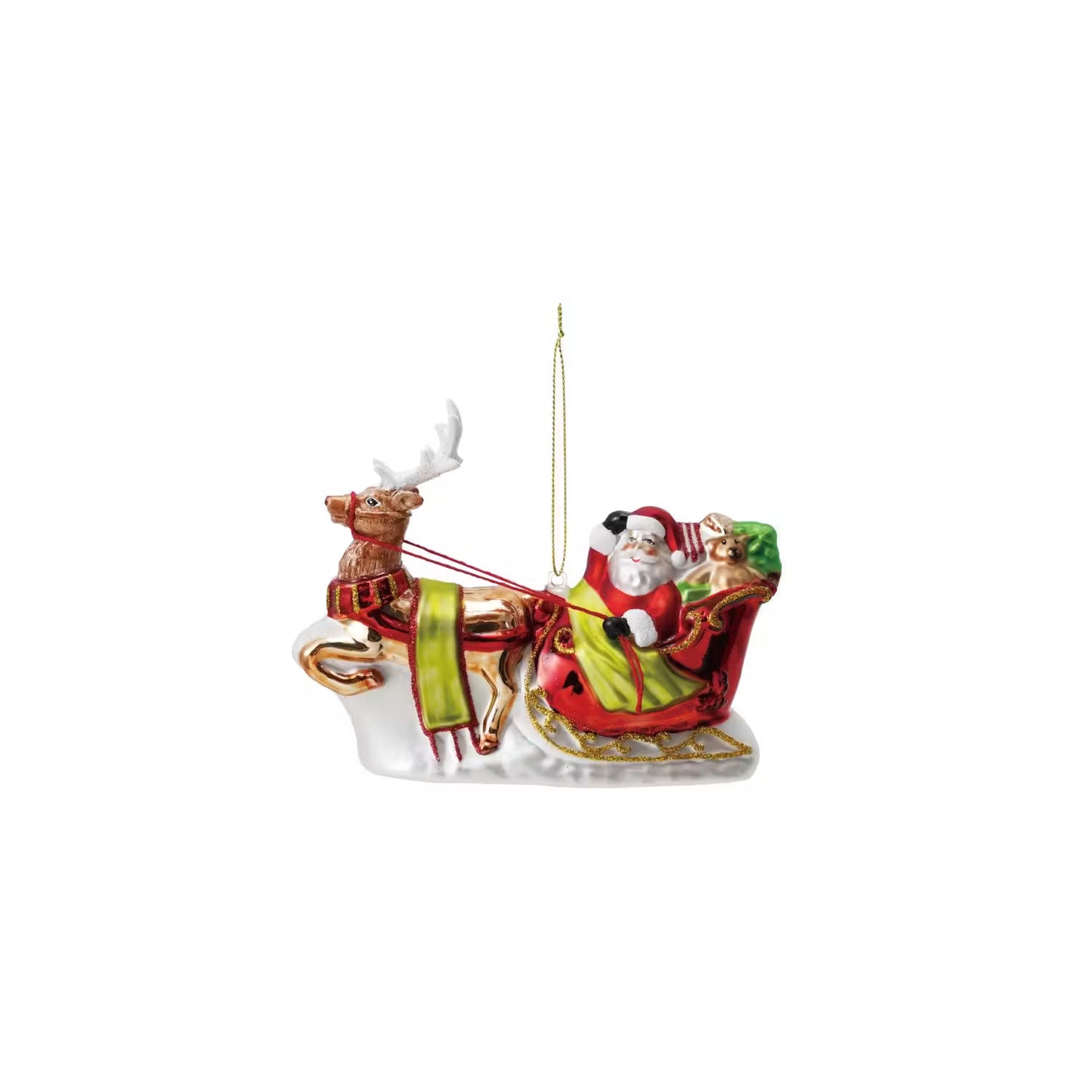 Glass Santa in Sleigh Ornament