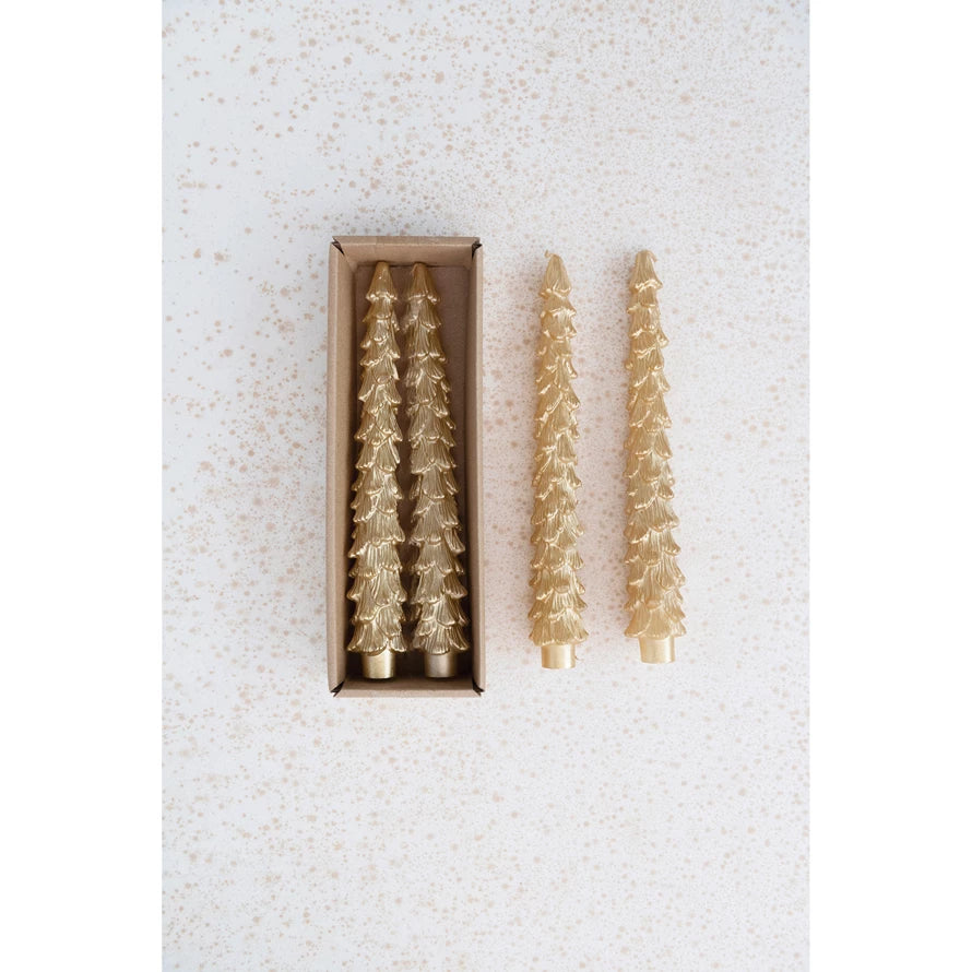 Gold Tree Taper Candle Set of 2