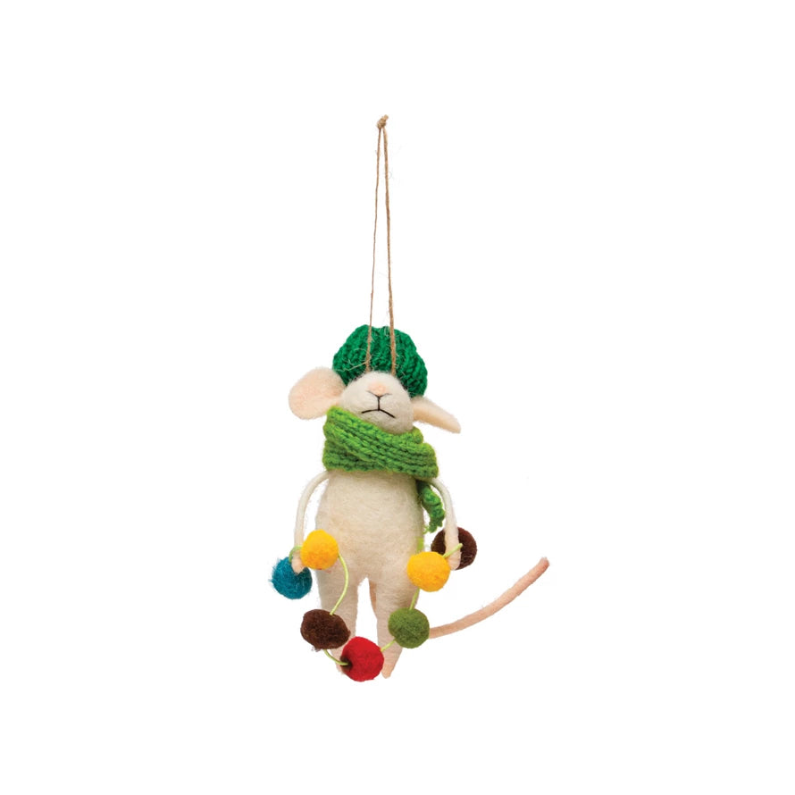 Wool Mouse with Scarf and Hat Ornament