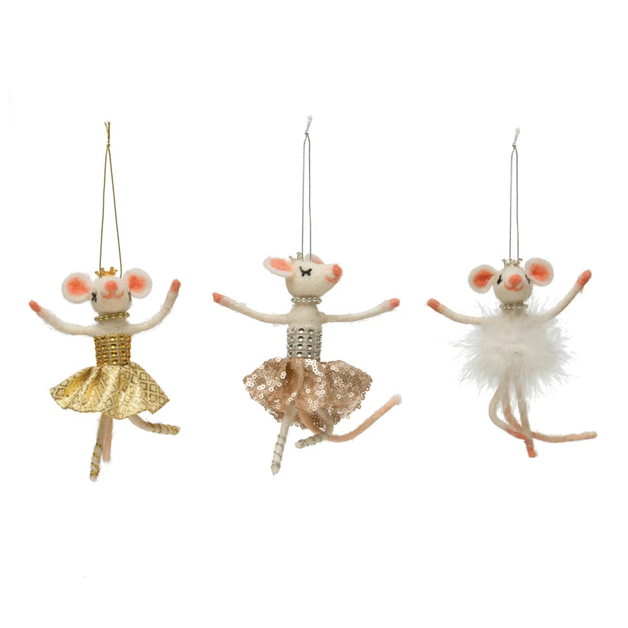 Wool Ballerina Mouse Ornament 3 Styles