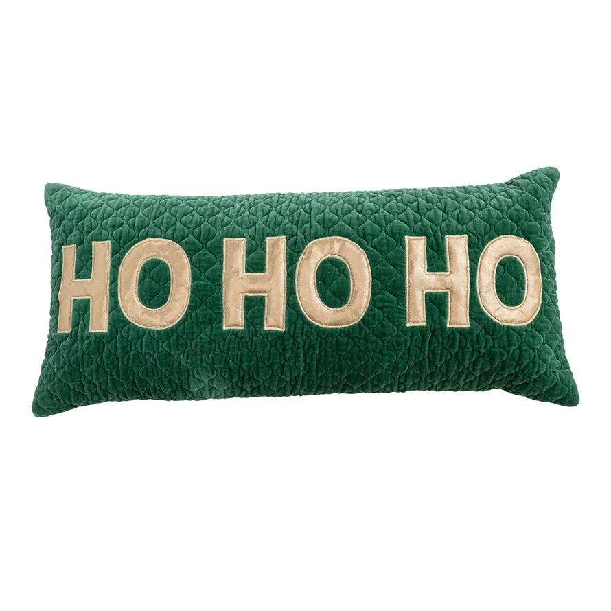 Quilted Velvet Ho Ho Ho Lumbar Pillow