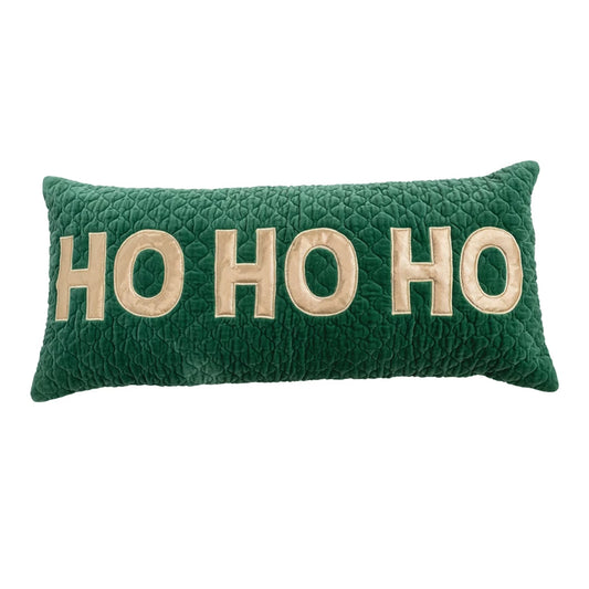 Quilted Velvet Ho Ho Ho Lumbar Pillow