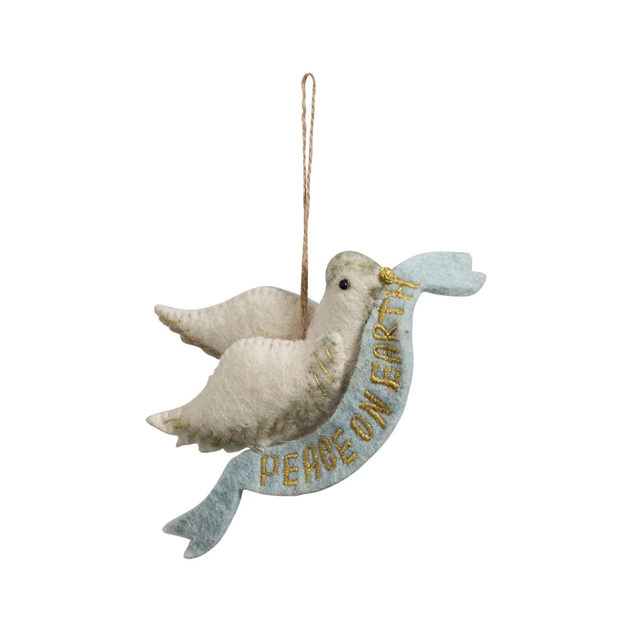 Peace On Earth Wool Dove Ornament
