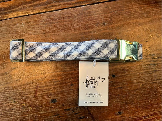 Navy and White Flannel Dog Collar