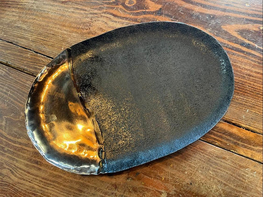 Black and Brass Oval Metal Tray