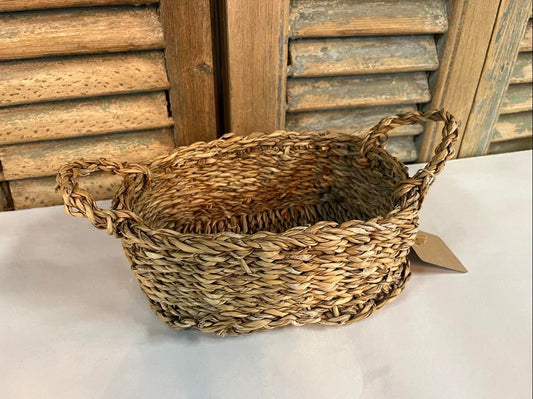 Oval Seagrass Basket with Handles Short SMALL