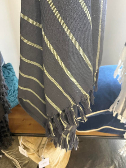 Charcoal Stripe Throw with Tassel Details