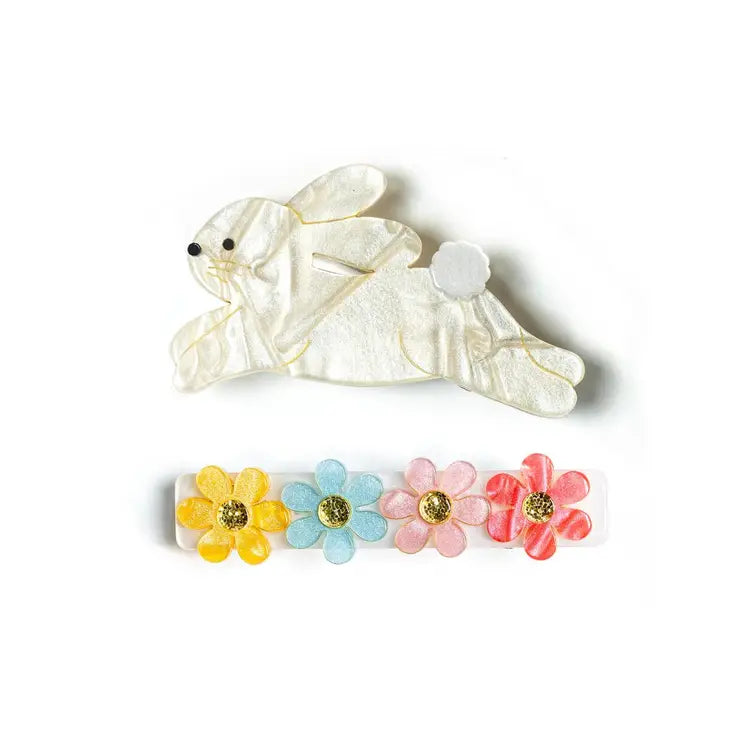 Pearlized Bunny Alligator Clip Set of 2