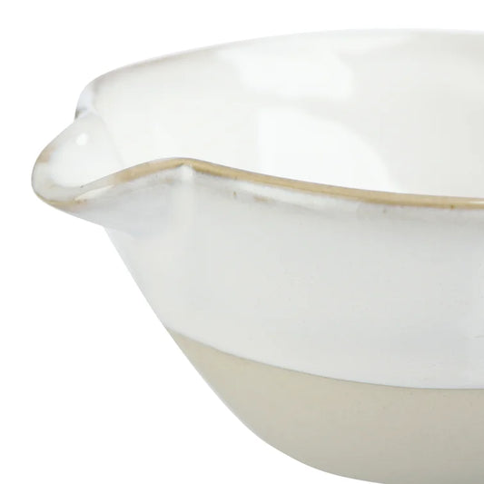 Natural and White Stoneware Small Mixing Bowls