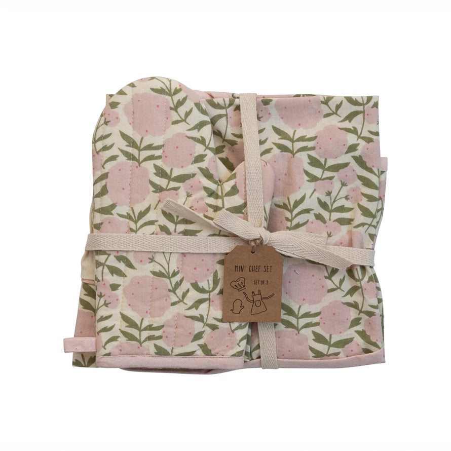 Child's Apron Set Pink Flower