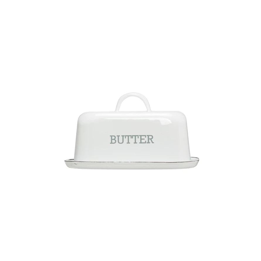 White Enamel Butter Dish