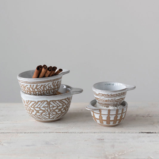 Stoneware Measuring Cups with Wax Relief Pattern