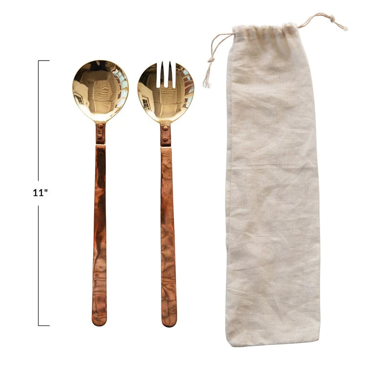 Brass and Copper Salad Servers