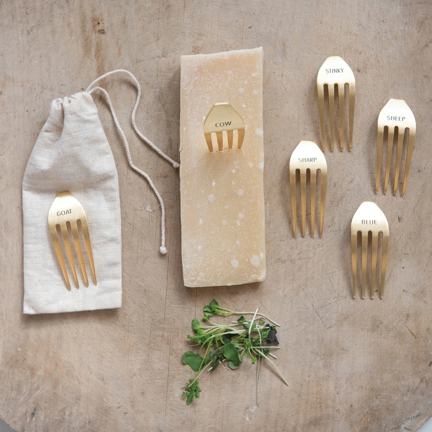 Cheese and Meat Gold Fork Markers