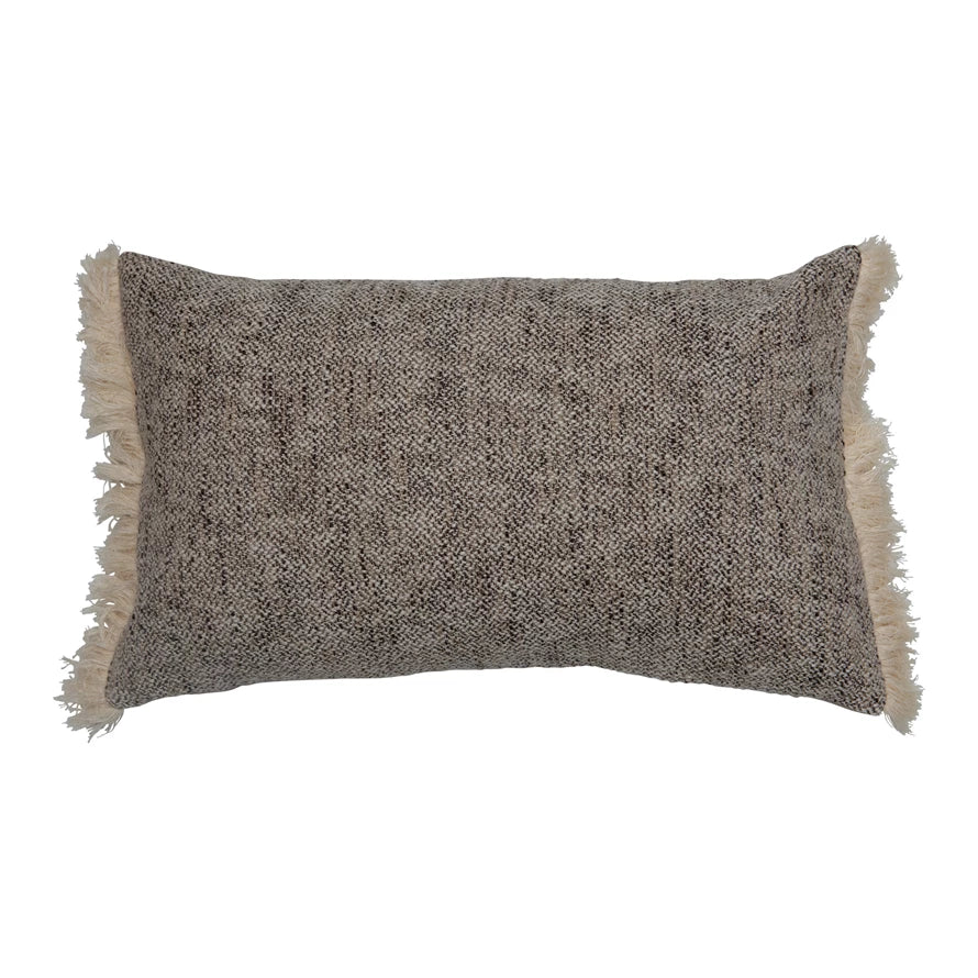 Woven Cotton Lumbar Pillow with Fringe