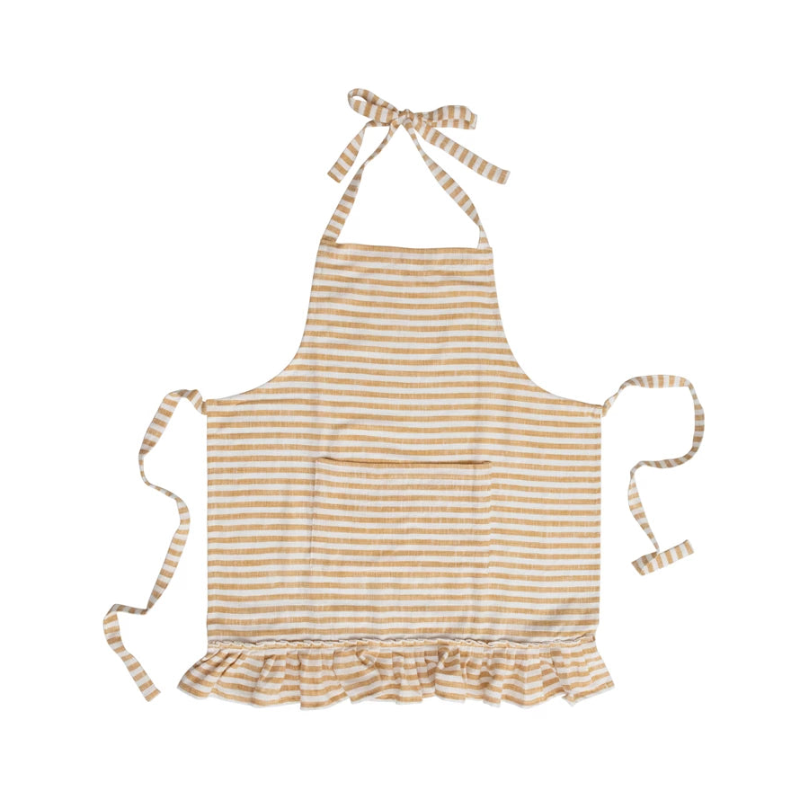 Mustard Striped Apron with Ruffles